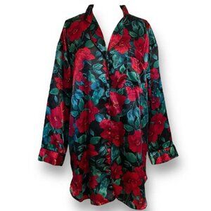 Victoria's Secret Red & Green Floral Satin Pajama Top